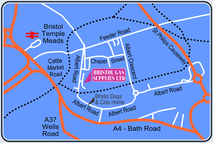 Map Showing How to Find Bristol Gas Supplies